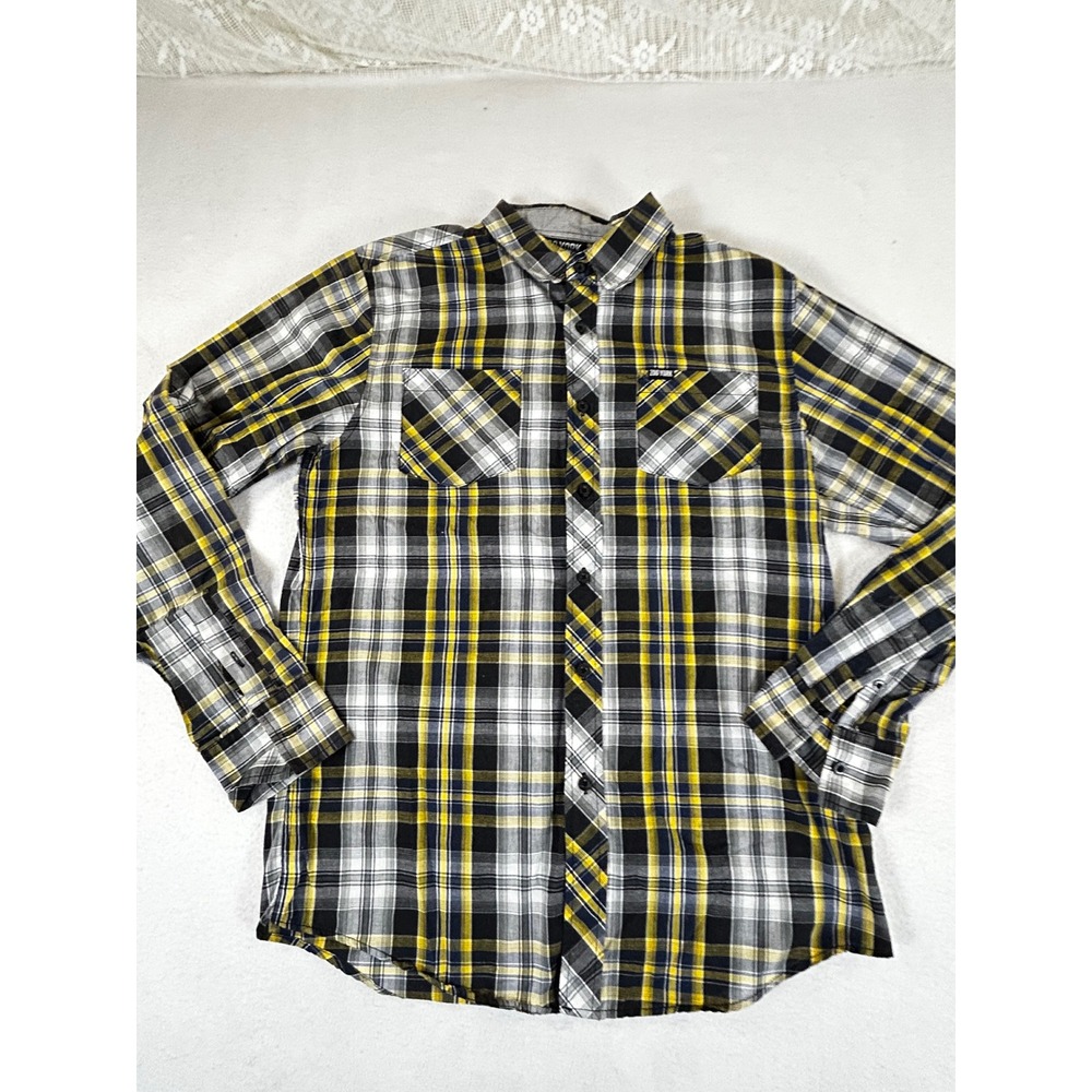 Zoo York Plaid Button Down Shirt Mens Medium Yellow Skater
